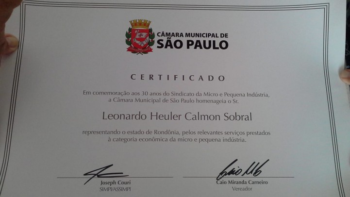 SIMPI RO HOMENAGEADO PELA CÃ‚MARA PAULISTANA